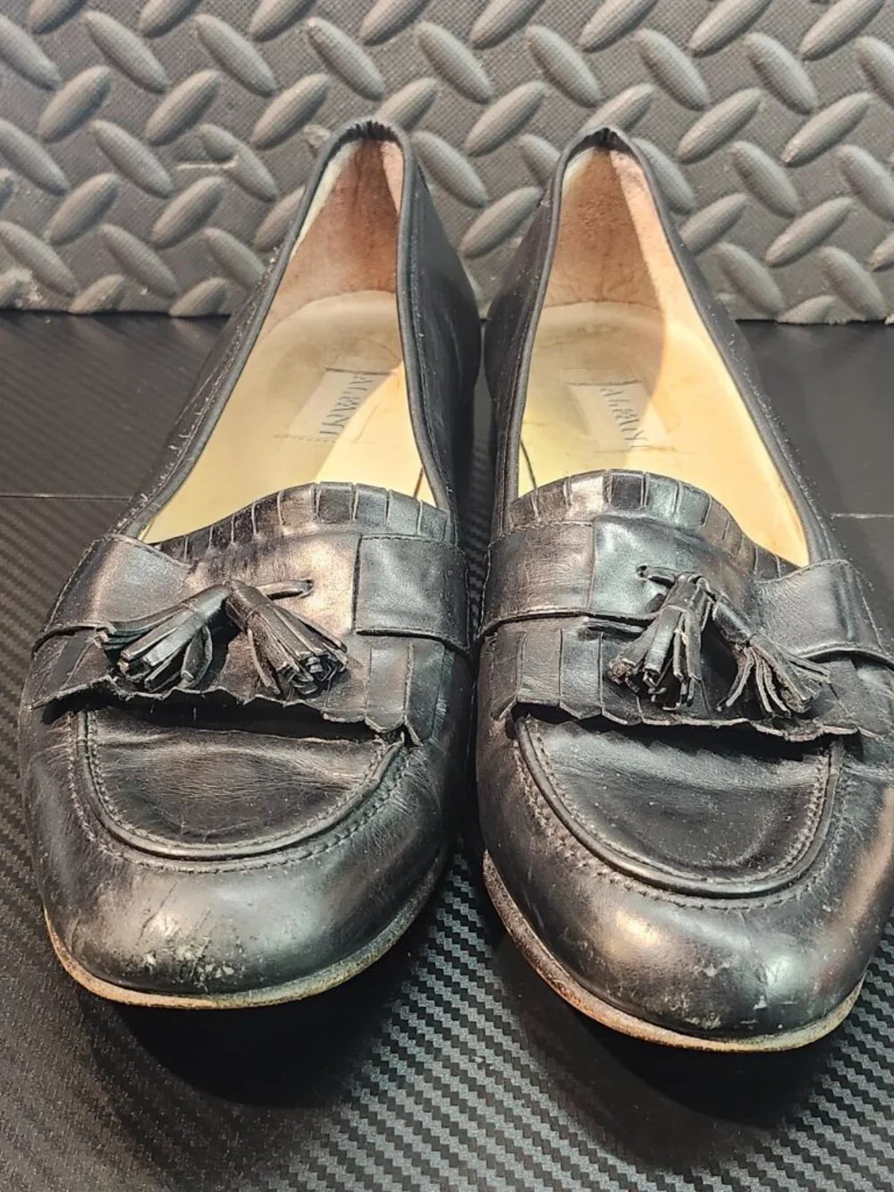 Alfani Black Leather Braided Tassel Slip On Loafers Size 12M Made In Italy